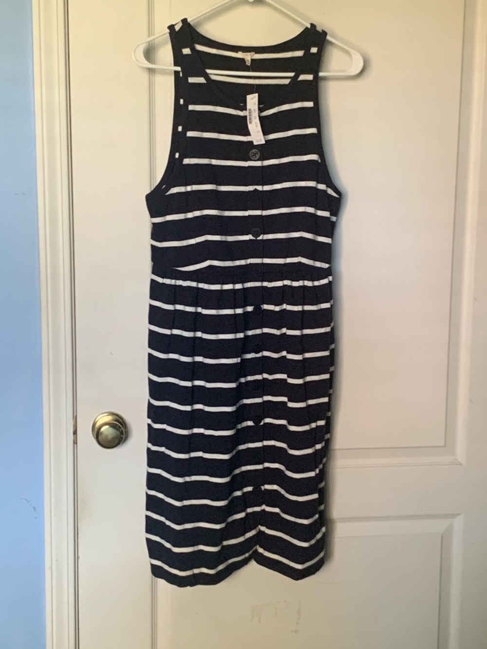 J. Crew Navy and White Striped Sleeveless Button-Front Top